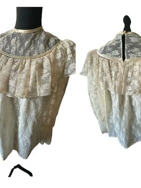 Vintage-Inspired Cream Lace Ruffle Yoke Blouse